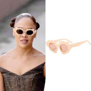 NEW Champagne Trendy Retro Flower Modern Cat Eye Sunglasses ASO Tessa Thompson